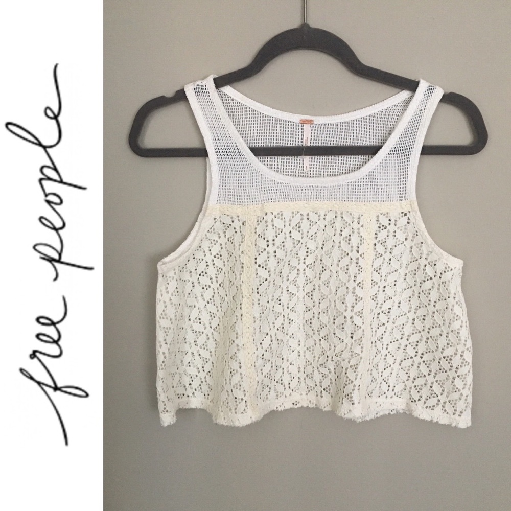 Free People Cream Boho Crochet tank top